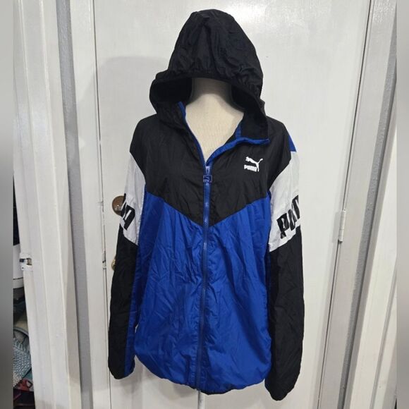 Rare Puma Football Windbreaker Jacket Nylon Glanz Royal Blue sz XL - Picture 4 of 9